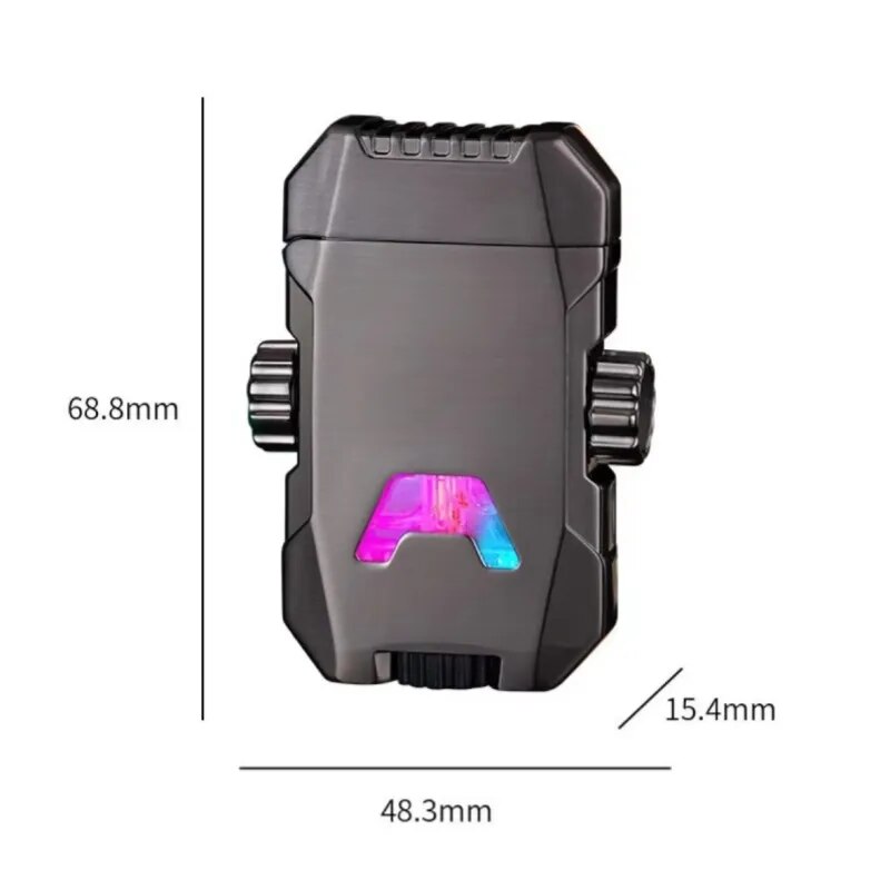 Mecha Gyro Windproof Double Jet Flame Inflatable Lighter Luminous Transparent Gas Window Metal Creative Butane Gas Cigar Lighter