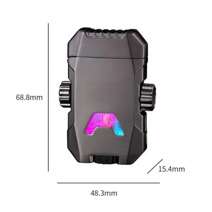 Mecha Gyro Windproof Double Jet Flame Inflatable Lighter Luminous Transparent Gas Window Metal Creative Butane Gas Cigar Lighter