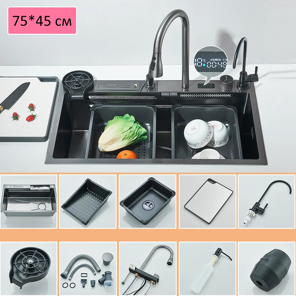 304 Waterfall Kitchen Sink 60*45cm Stainless Steel Sink