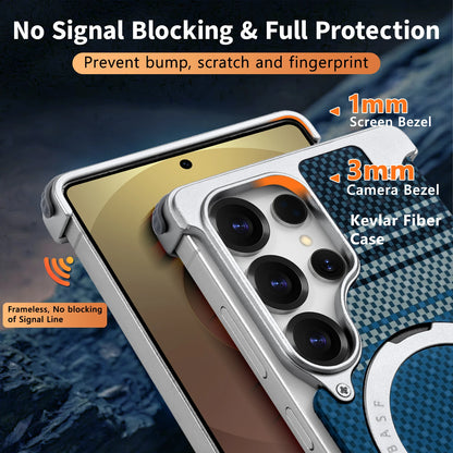 Oatsbasf Magnetic Phone Case for Samsung Galaxy S25 Ultra with Ring Stand Kevlar Fiber Texture S25 Ultra Phone Case Shockproof