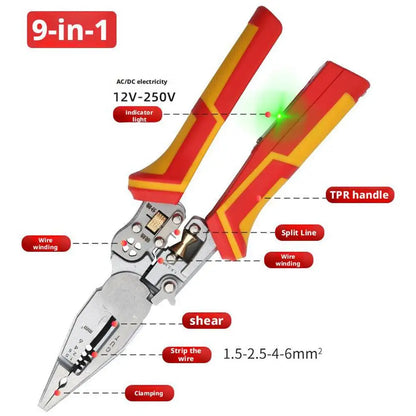 9-In-1 Stripping Pliers with Voltage Tester Versatile Wire Stripping Pliers With Electricity Measurement Cutting Crimping Pliers