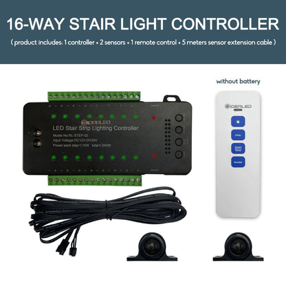LED Motion Sensor COB Light Strip Stair 16 Channel Smart Controller Indoor Motion Night light for 12-16 Step Stair Lights