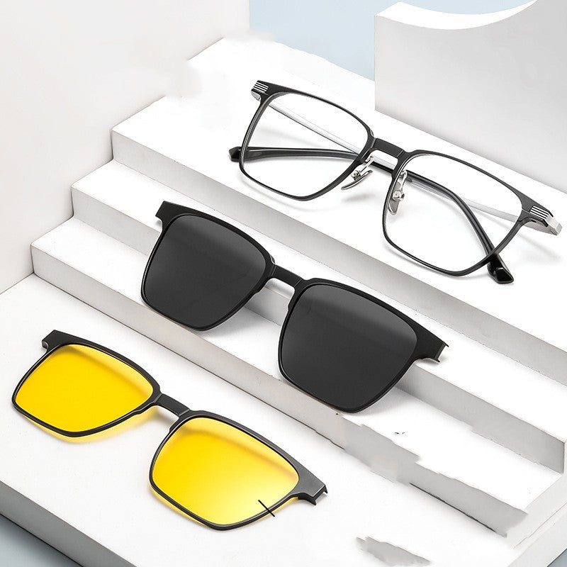 Magnetic Aluminum Magnesium Set Mirror Three Uses Pure Titanium Near-vision Frame Polarizing Sunglasses