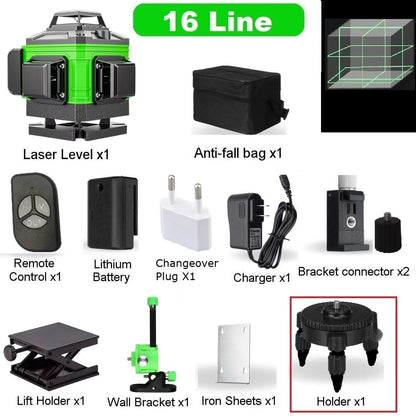 4D 16/12 /8 Lines Green Light Vertical and Horizontal Site Measuring Laser Instrument Inclined Laser Level  Construction Tools