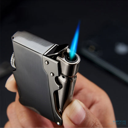 2022 Mechanical Design Metal Flashlight Mirror Lighter Flameless Straight Windproof Cigarette Lighter Inflatable Butane Lighter