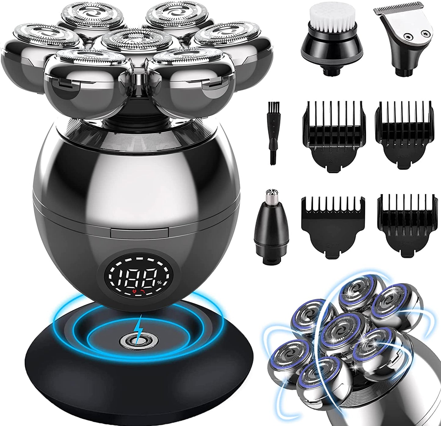 Electric Shaver 7D Floating Cutter Head Base Charging Portable Men Beard Trimmer Clipper Skull Shaver Waterproof Shaving