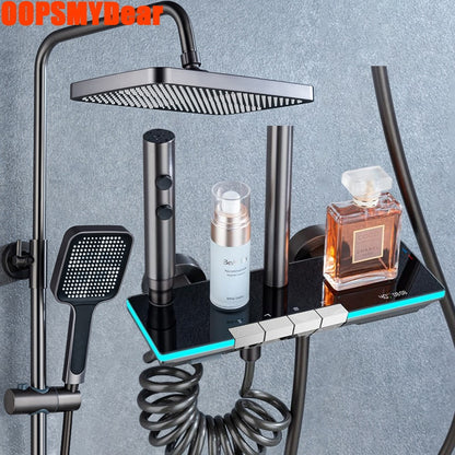 Hot Cold Mixer Rain Shower Set Bathroom LED Digital Thermostatic Shower System Bathtub Wall Mount Rainfall Luxury Shower System